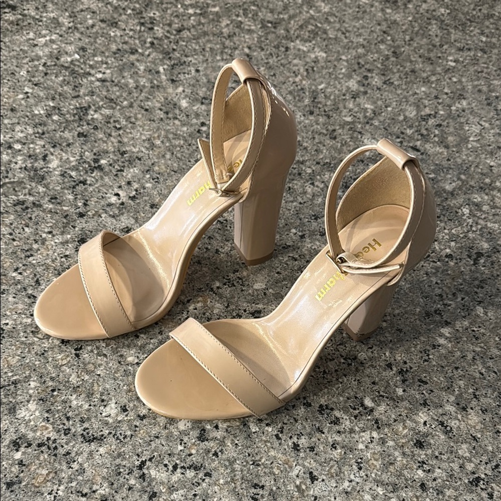 Tan Block Heel Sandals with Minimalist Straps
